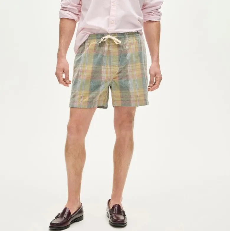 5" everyday drawstring short in plaid corduroy