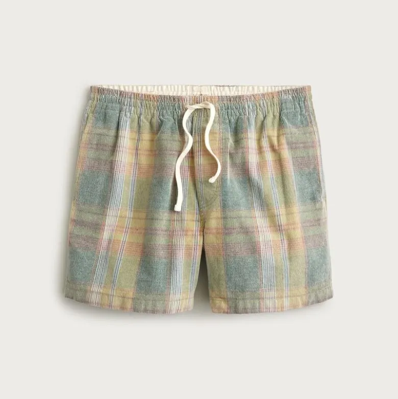 5" everyday drawstring short in plaid corduroy
