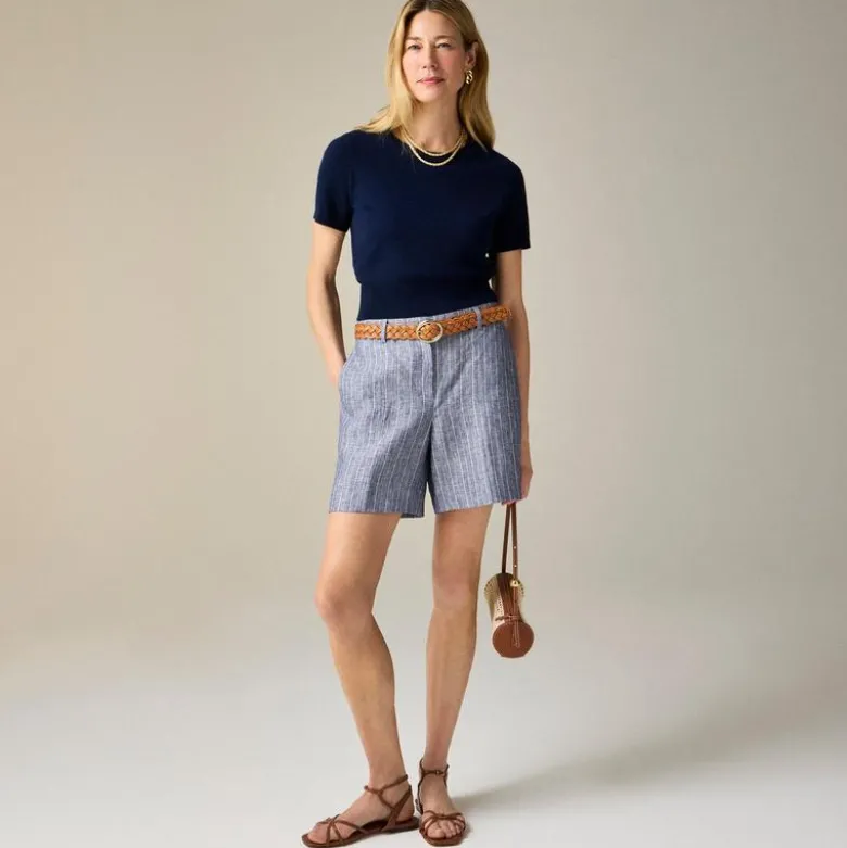 6" Harbor short in striped linen