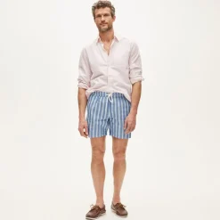 6" swim trunk in cotton-nylon blend oxford