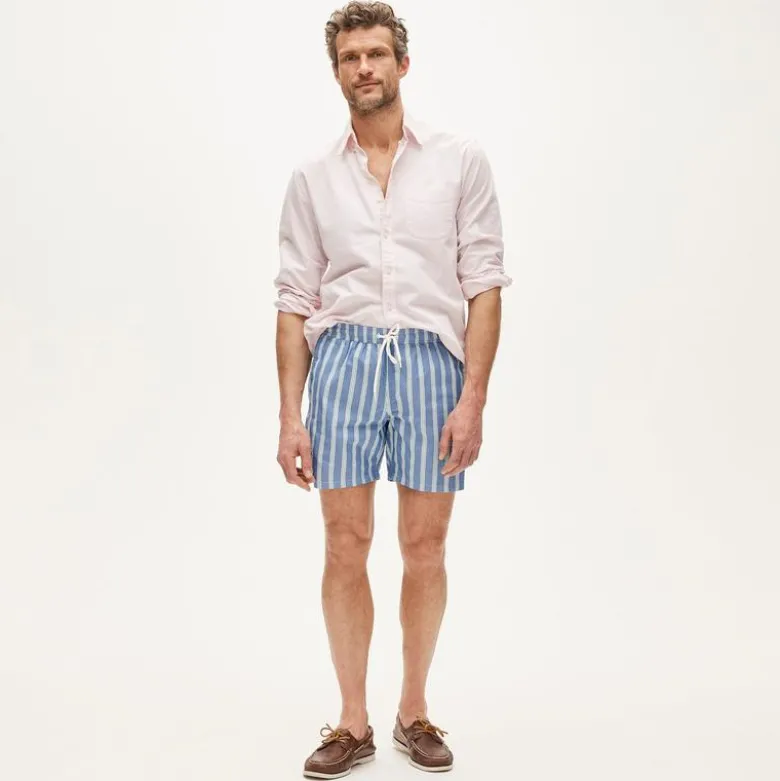 6" swim trunk in cotton-nylon blend oxford