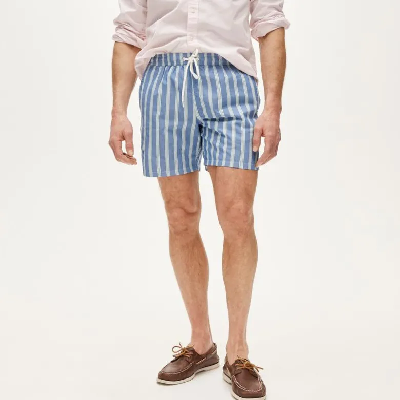 6" swim trunk in cotton-nylon blend oxford