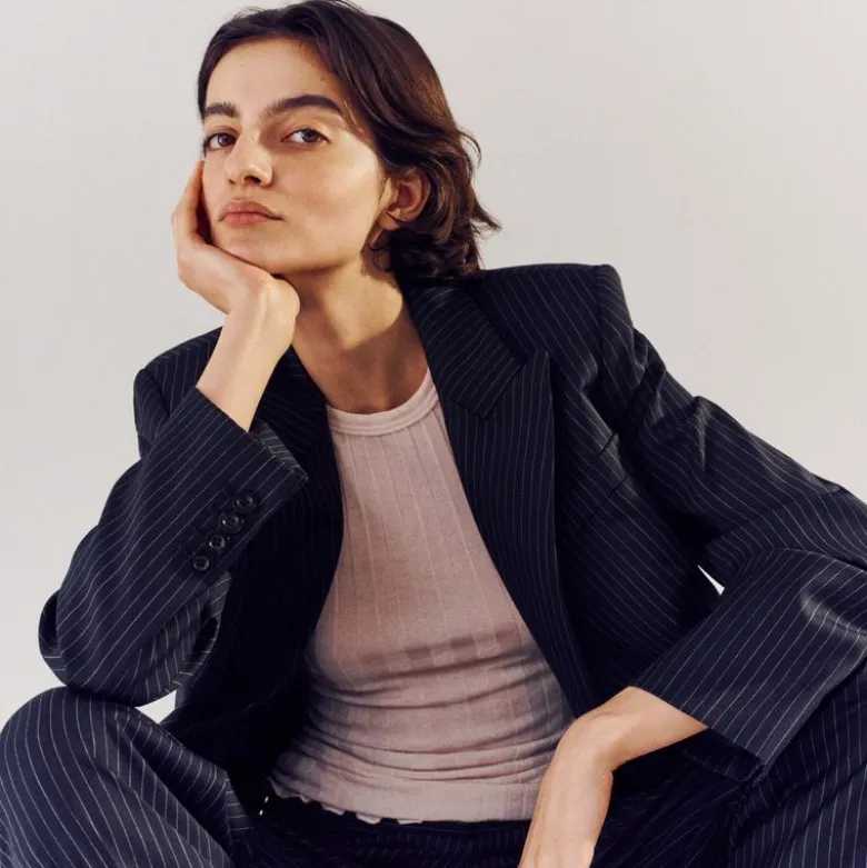 Alex Eagle X J.Crew relaxed double-breasted blazer in pinstriped wool