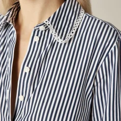 Amelia long-sleeve shirt-dress in striped cotton poplin