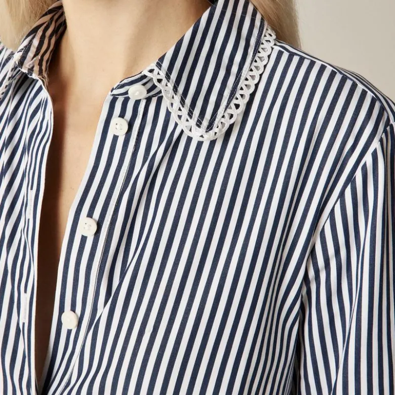 Amelia long-sleeve shirt-dress in striped cotton poplin