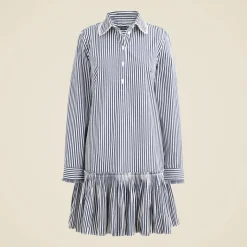 Amelia long-sleeve shirt-dress in striped cotton poplin