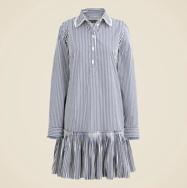 Amelia long-sleeve shirt-dress in striped cotton poplin