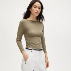 Ballet-sleeve top in lightweight stretch cotton blend