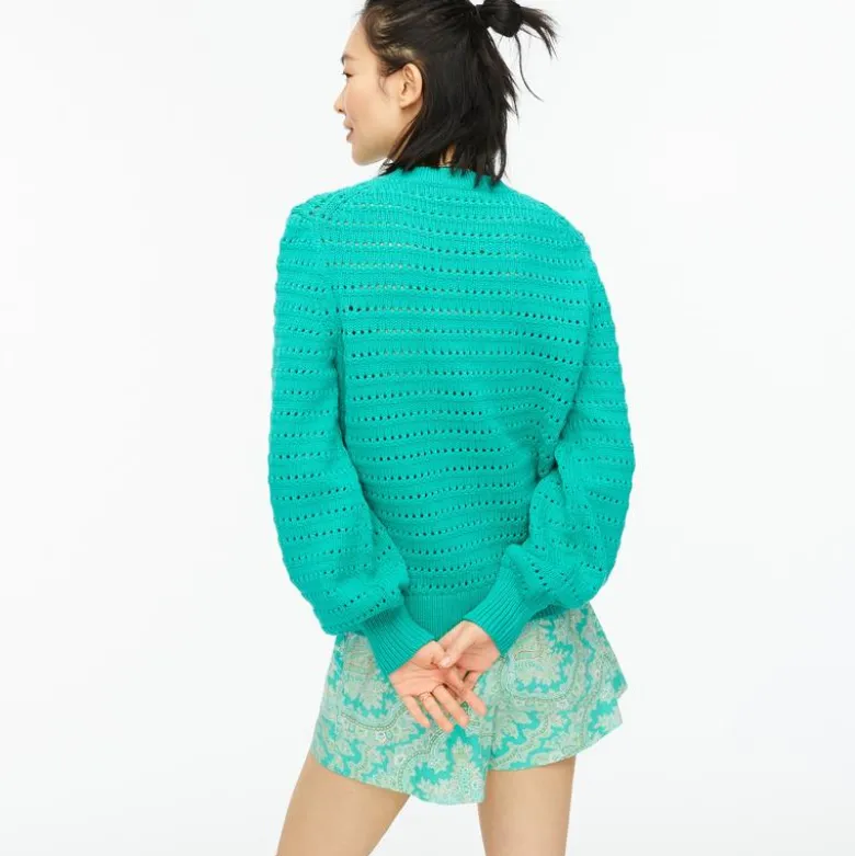 Balloon-sleeve pointelle sweater