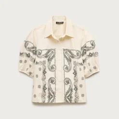 Bell-sleeve button-up shirt in bandana print
