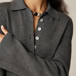 Bell-sleeve mini sweater-dress in merino wool