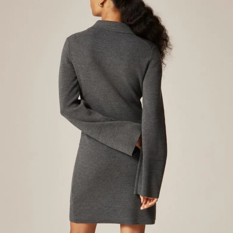 Bell-sleeve mini sweater-dress in merino wool