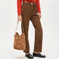 Berkeley belted bucket bag in studded suede