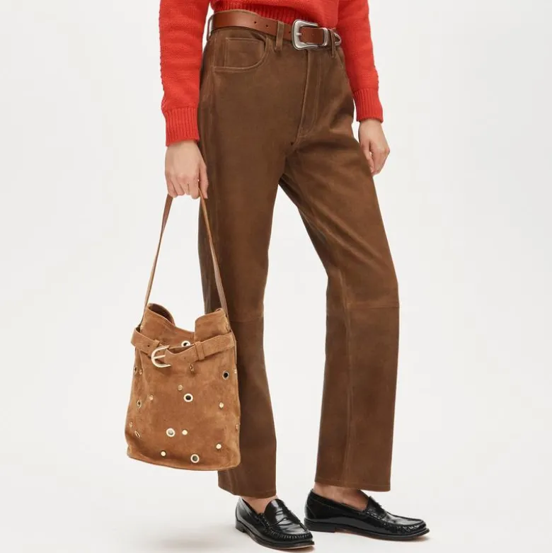 Berkeley belted bucket bag in studded suede
