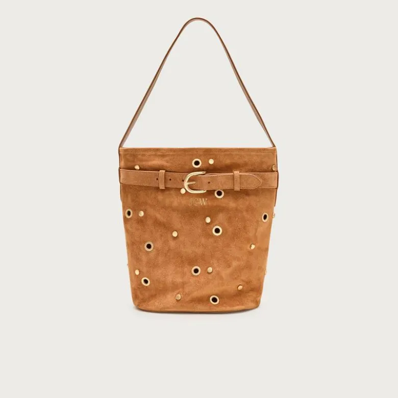 Berkeley belted bucket bag in studded suede