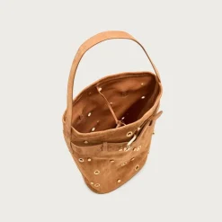 Berkeley belted bucket bag in studded suede