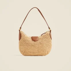 Berkeley buckle shoulder bag in handknotted straw