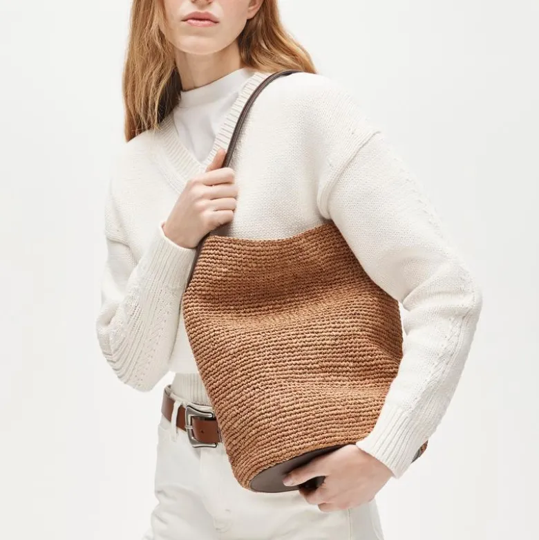 Berkeley handknotted bucket bag in raffia