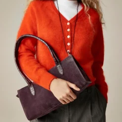 Berkeley structured shoulder bag in suede and croc-embossed leather