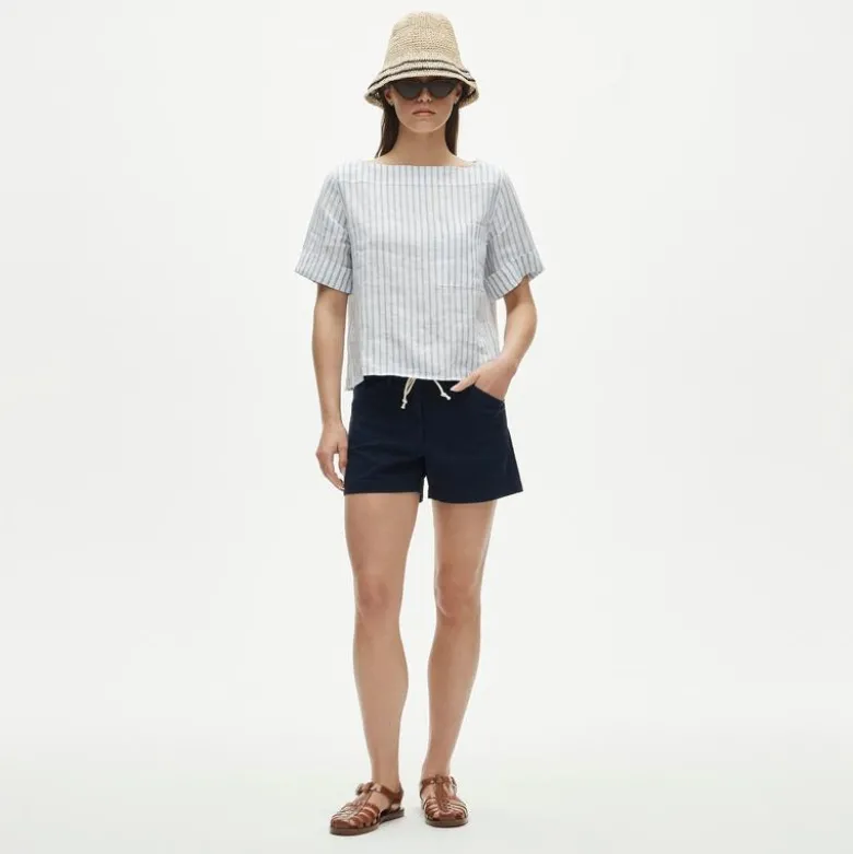 Boatneck T-shirt in striped linen