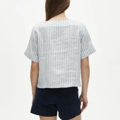 Boatneck T-shirt in striped linen