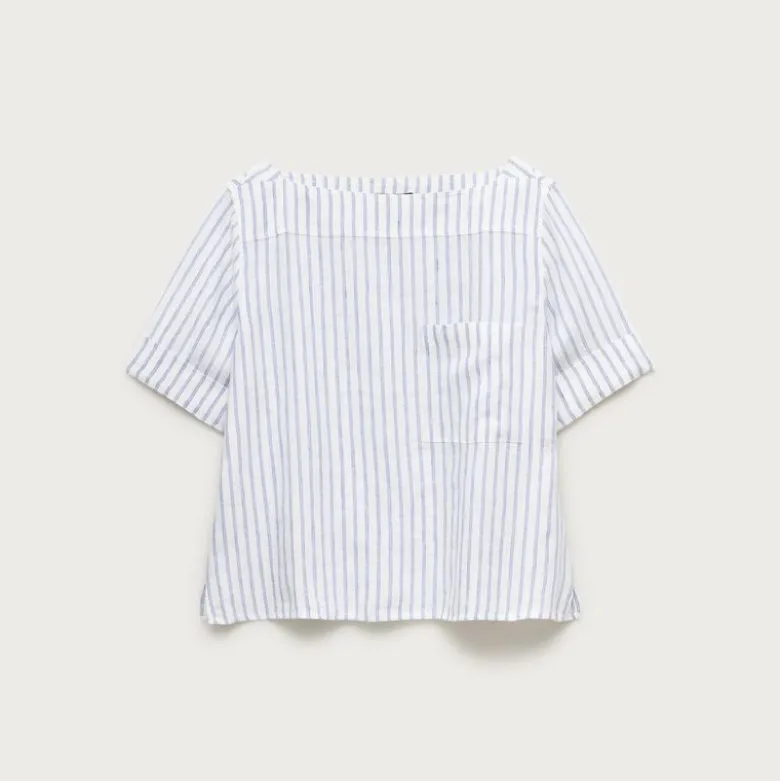 Boatneck T-shirt in striped linen