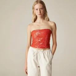 Broken-in jersey tube top with mirror embellishments