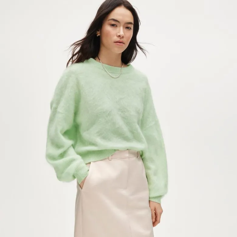 Brushed cashmere blouson-sleeve sweater