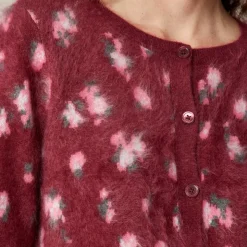 Brushed cashmere cropped cardigan in blurry floral