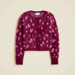 Brushed cashmere cropped cardigan in blurry floral