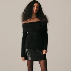 Brushed cashmere foldover sweater