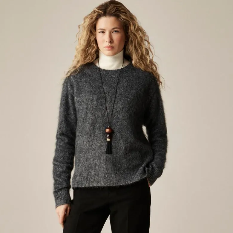 Brushed cashmere marled relaxed crewneck sweater