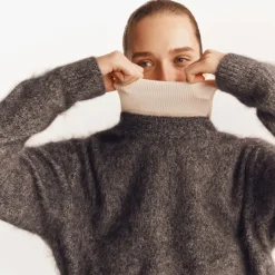 Brushed cashmere marled relaxed crewneck sweater