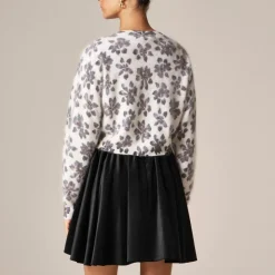 Brushed cashmere party cardigan in floral print