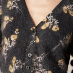 Brushed cashmere party cardigan in marigold print
