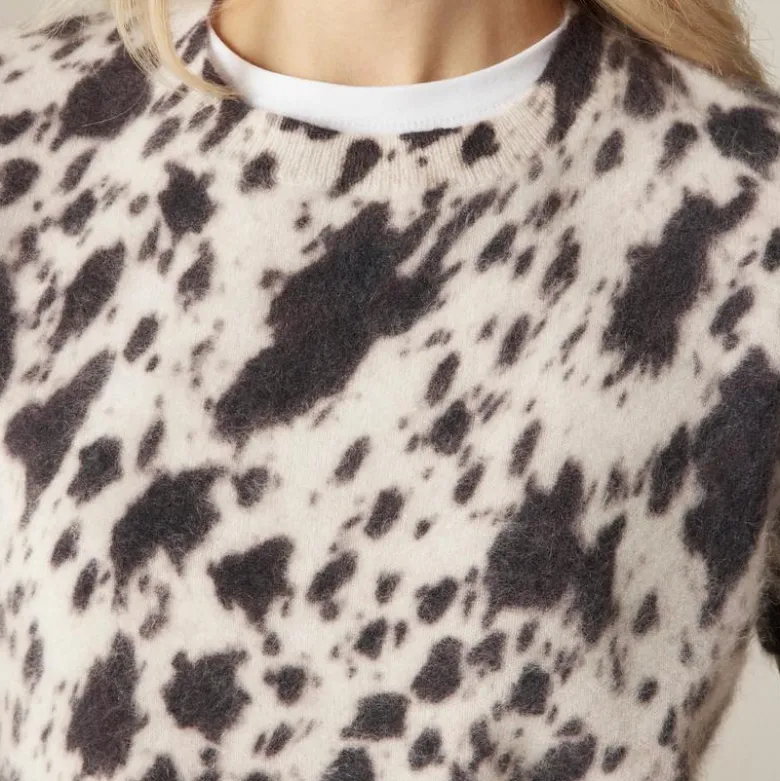 Brushed cashmere T-shirt in cow print