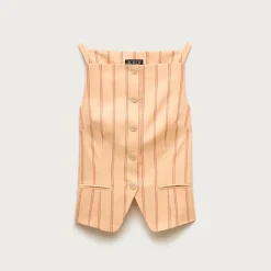 Button-up cutaway tank top in striped Gramercy linen blend