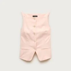 Button-up cutaway tank top in Gramercy linen blend