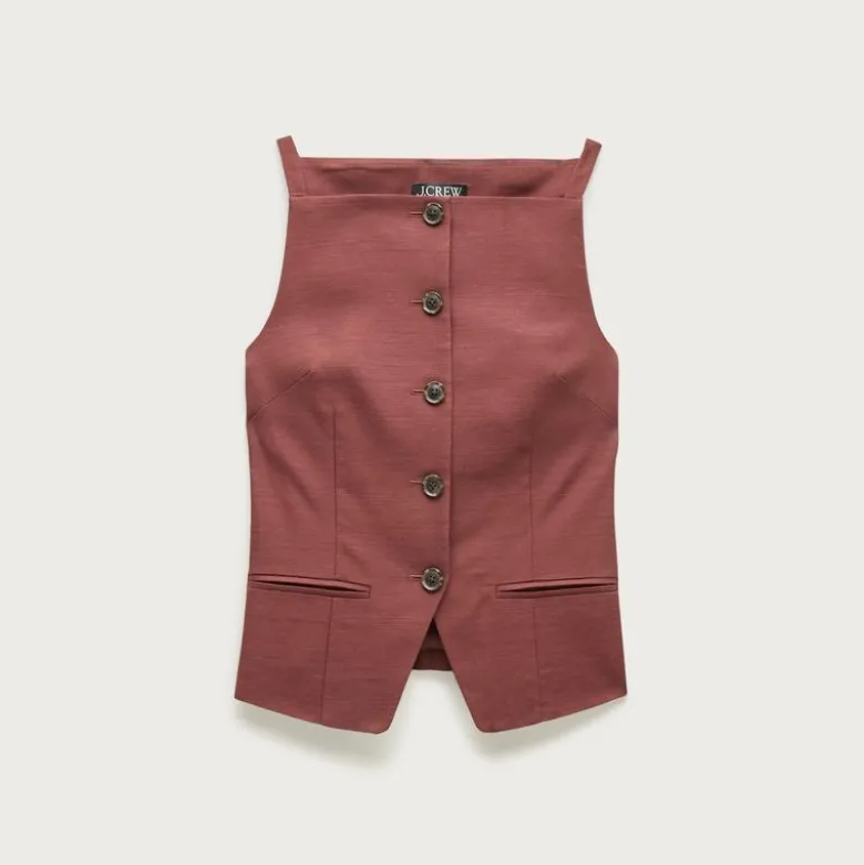 Button-up cutaway tank top in Gramercy linen blend