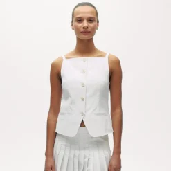 Button-up cutaway tank top in Gramercy linen blend