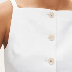 Button-up cutaway tank top in Gramercy linen blend