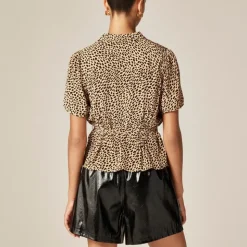 Button-up tie-waist shirt in leopard print