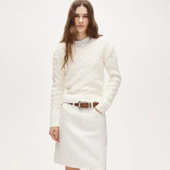 Cable-knit high V-neck sweater in heritage cotton