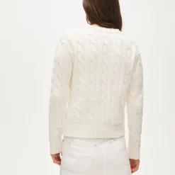 Cable-knit high V-neck sweater in heritage cotton