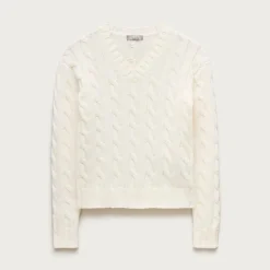 Cable-knit high V-neck sweater in heritage cotton
