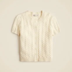 Cable-knit short-sleeve cardigan top