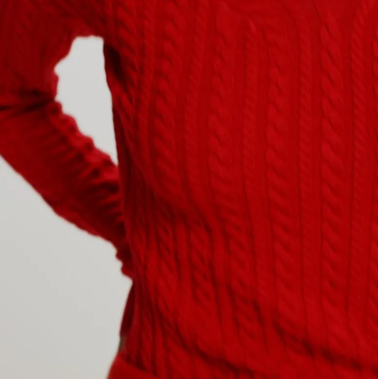 Cable-knit wide V-neck sweater in merino wool