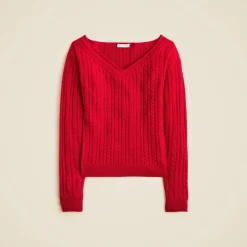 Cable-knit wide V-neck sweater in merino wool
