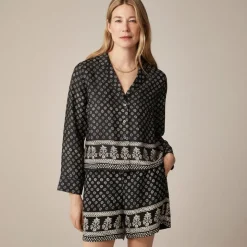 Camp-collar button-up shirt in block print