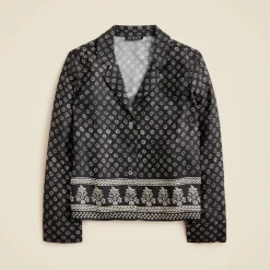 Camp-collar button-up shirt in block print